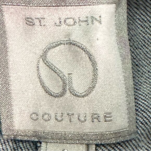 St. John Couture Embellished Straight- Leg Denim Jeans Rhinestones Mid-Rise Sz 8 - Picture 2 of 9